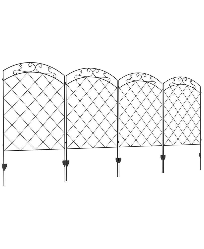 Outsunny 11.4' Garden Fence Steel Border Flower Edging, Pack of 4, Black