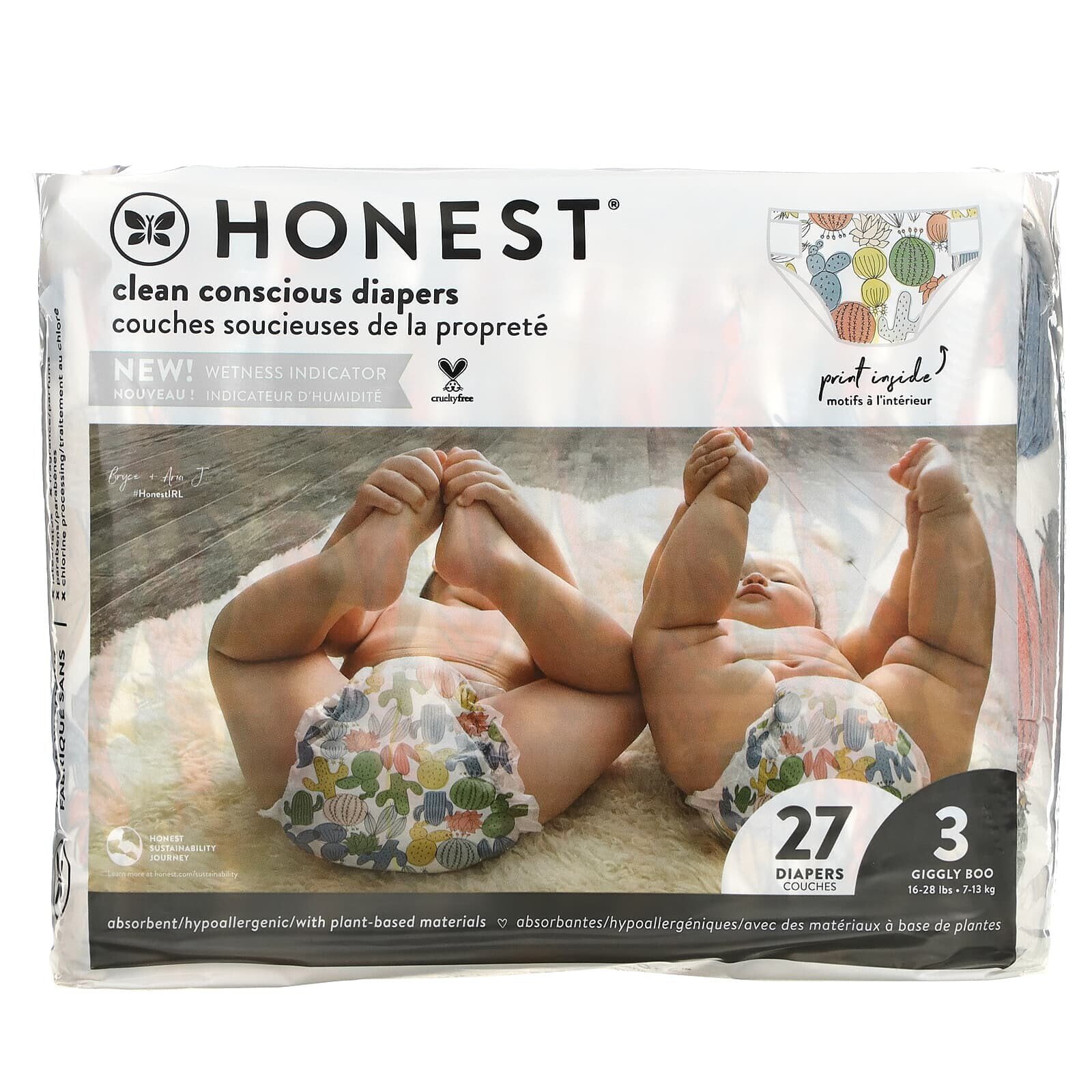 The Honest Company, Honest, подгузники, размер 4, 10–16,7 кг (22–37 фунтов), кактус, 23 подгузника