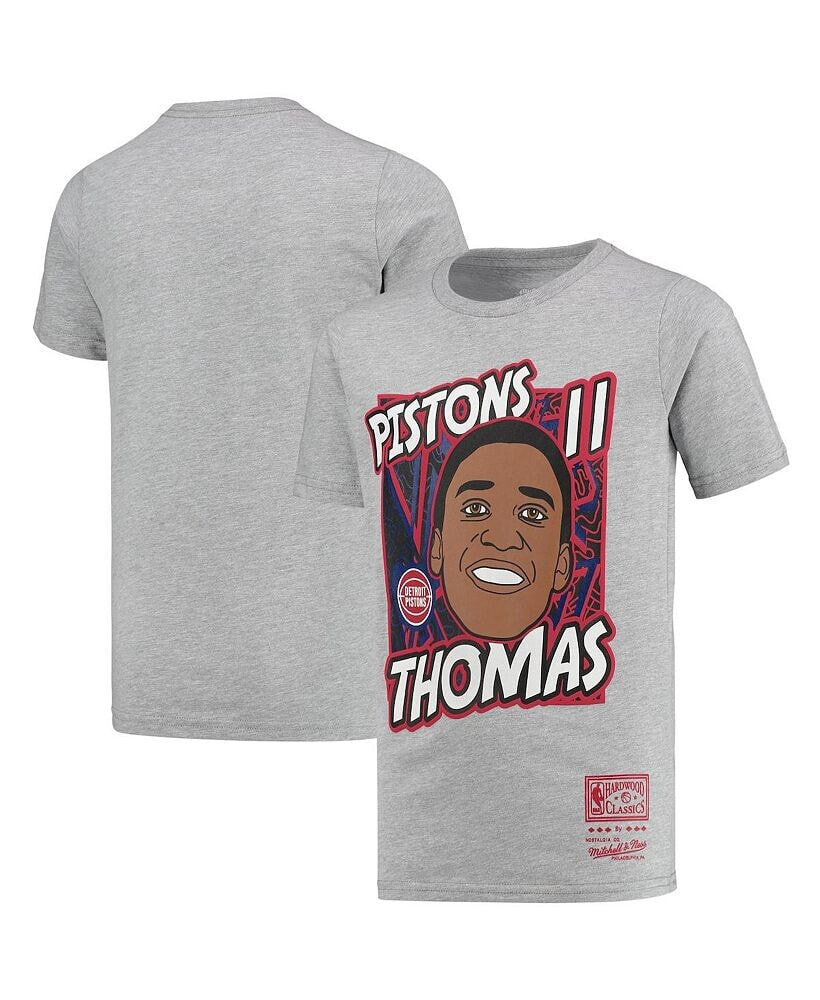 Mitchell & Ness big Boys Isiah Thomas Gray Detroit Pistons Hardwood Classics King of the Court Player T-shirt