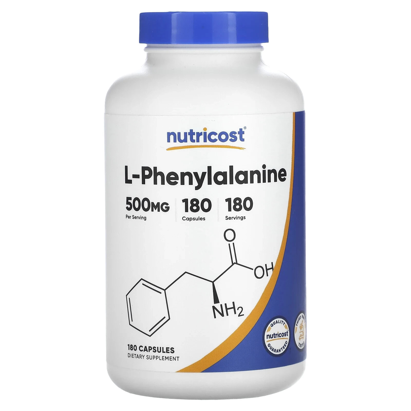 Nutricost, L-фенилаланин, 500 мг, 180 капсул