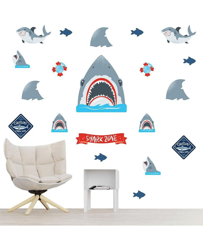Big Dot of Happiness shark Zone - Peel & Stick Kids Room Vinyl Wall Art Stickers - Wall Decals 20 Ct
