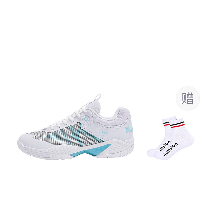 KUMPOO Badminton Shoes Unisex Low-Top White Aqua Green