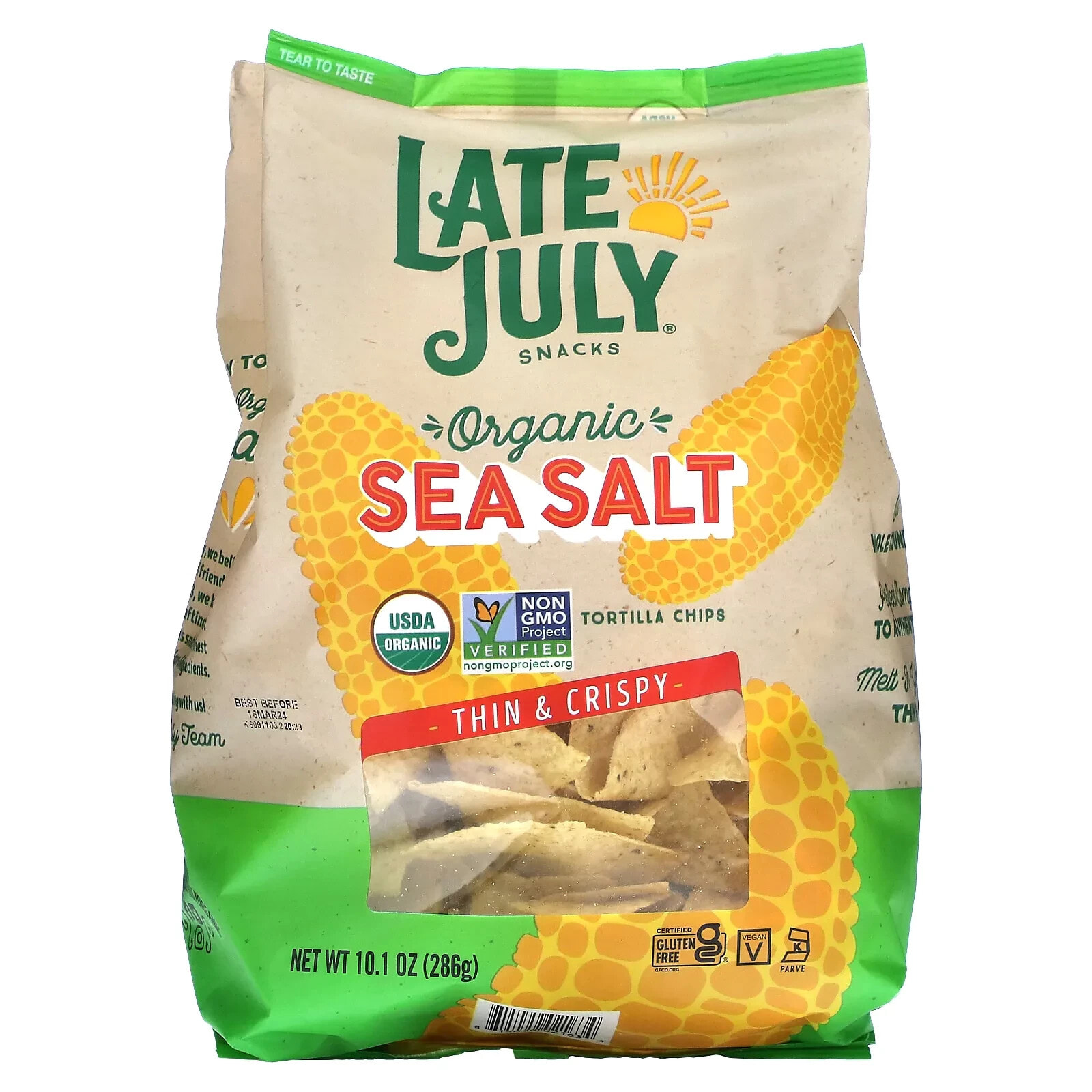 Late July, Snacks, Organic Tortilla Chips, Thin & Crispy, Sea Salt, 10.1 oz (286 g)