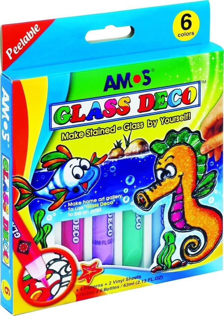 Amos Glass Deco 6 Colors Stained Glass Blister Paints (134302)