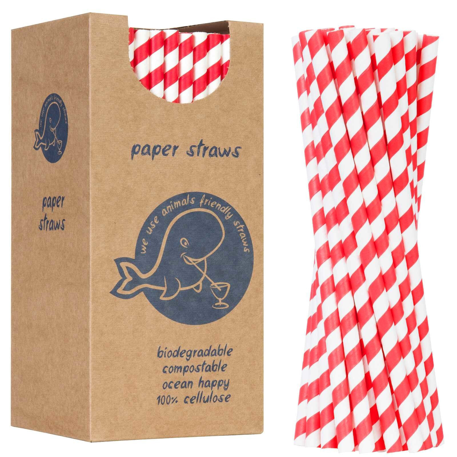 Paper straws BIO ecological PAPER STRAWS 6 / 205mm - white-red 250 pcs.