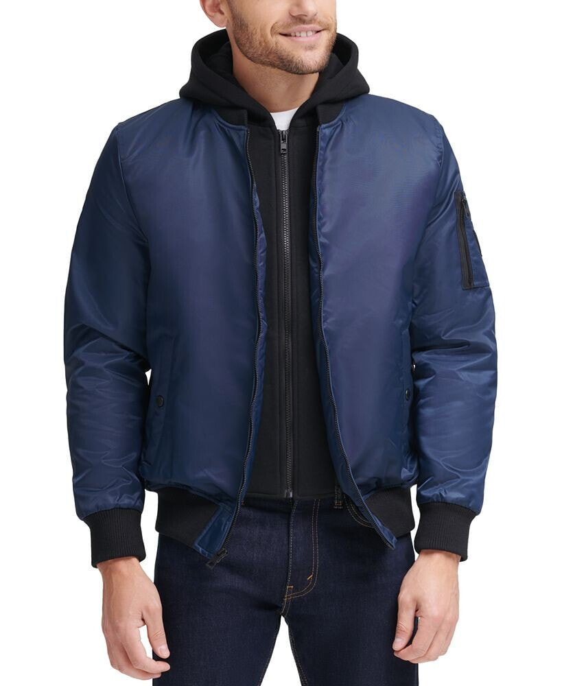 GUESS men's Bomber Jacket with Removable Hooded Inset