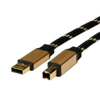 ROLINE GOLD USB 2.0 Cable - A - B - M/M 3.0 m - 3 m - USB A - USB B - USB 2.0 - Male/Male - Black - Gold