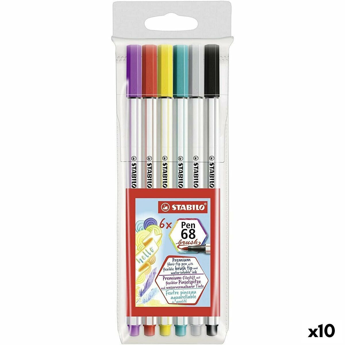 Set of Felt Tip Pens Stabilo Pen 68 Brush Multicolour (10 Units)