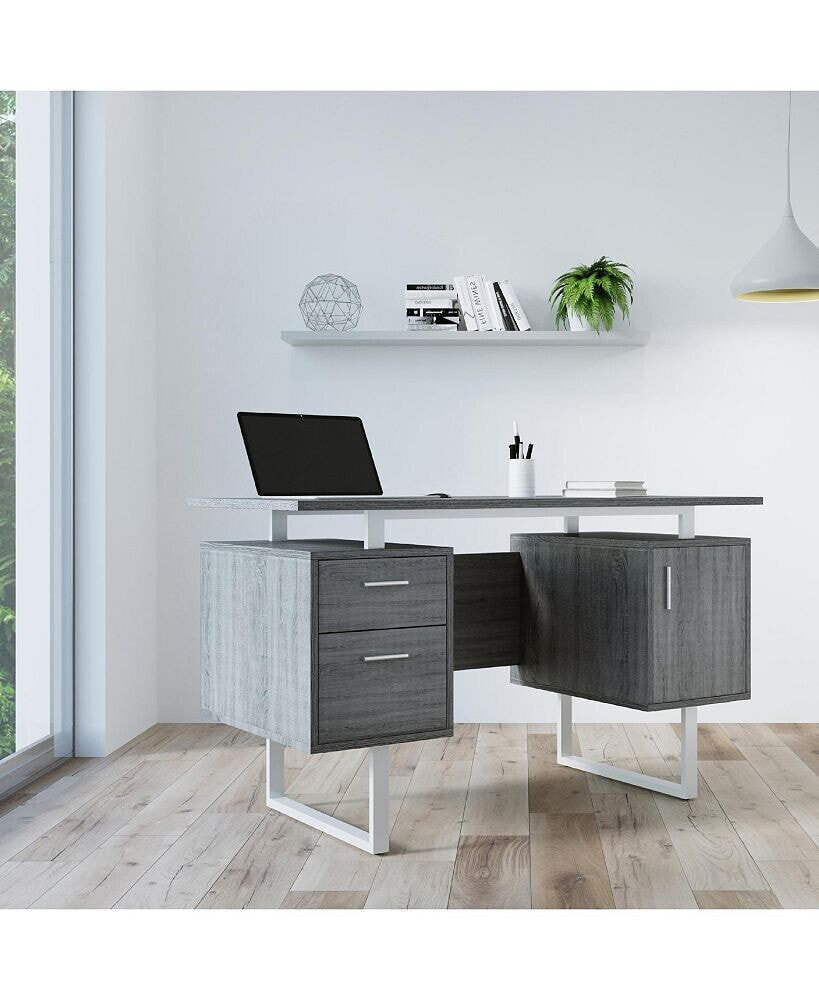 Simplie Fun modern Office Desk with Storage, Grey
