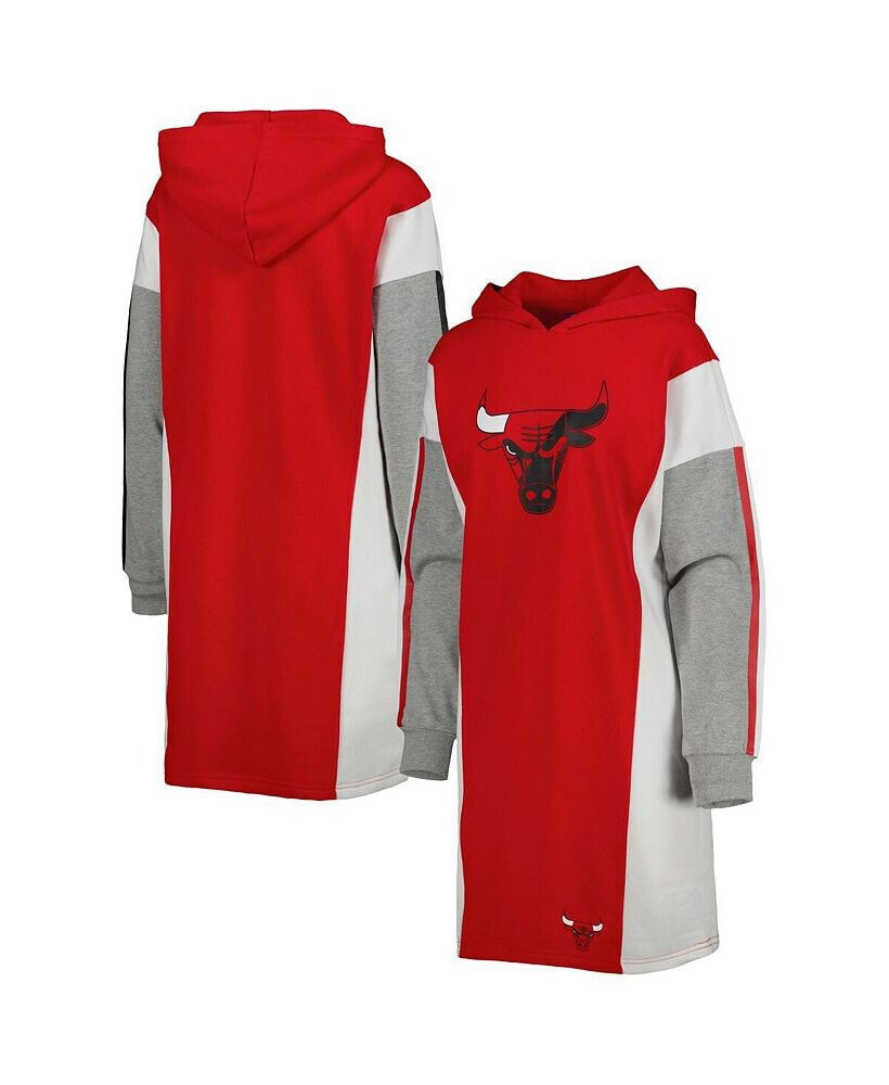 G-III 4Her by Carl Banks women's Red, White Chicago Bulls Bootleg Long Sleeve Hoodie T-shirt Dress