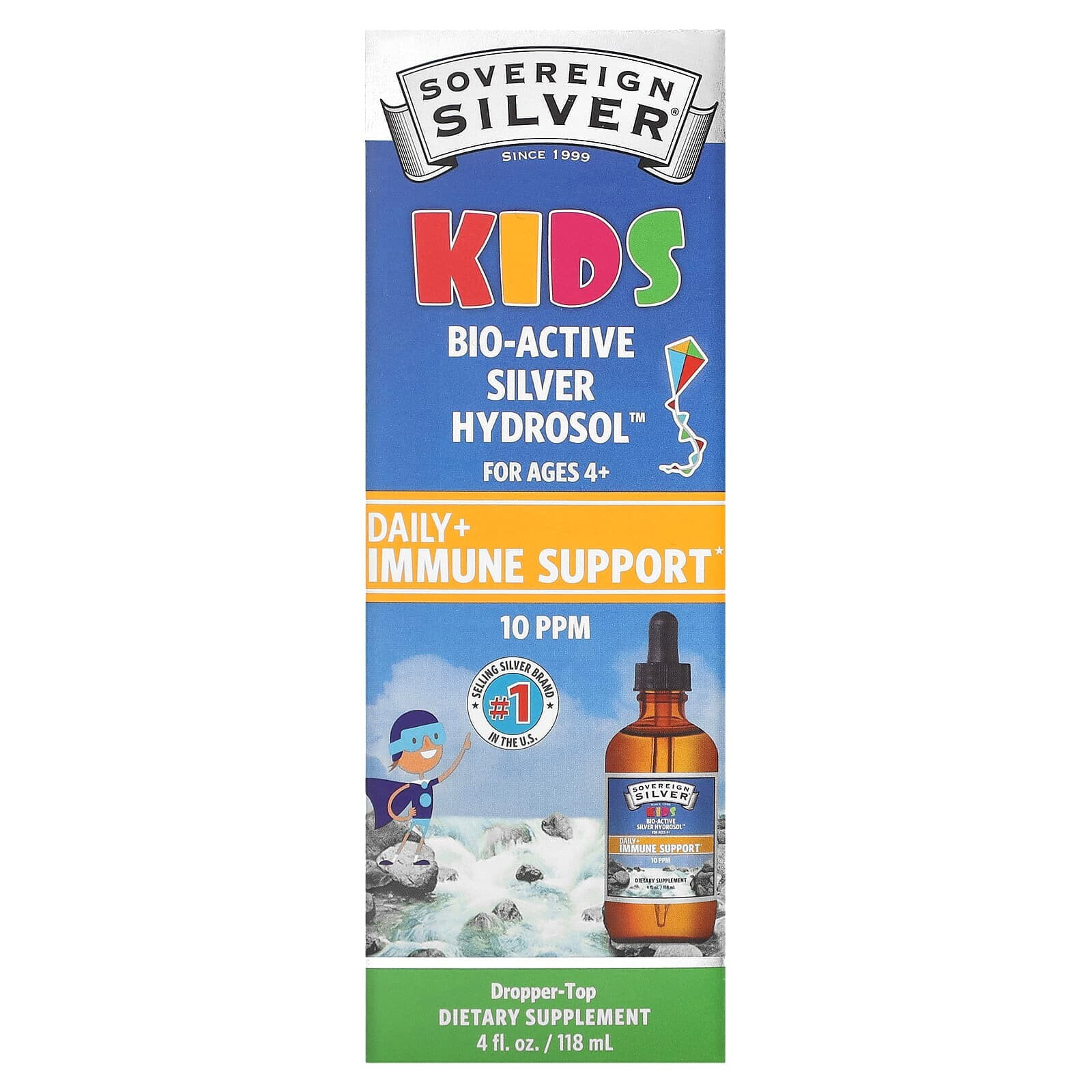 Sovereign Silver, Биоактивный гидрозоль серебра для детей, ежедневный спрей для иммунной поддержки, для детей от 4 лет, 10 част. / Млн, 59 мл (2 жидк. Унции)