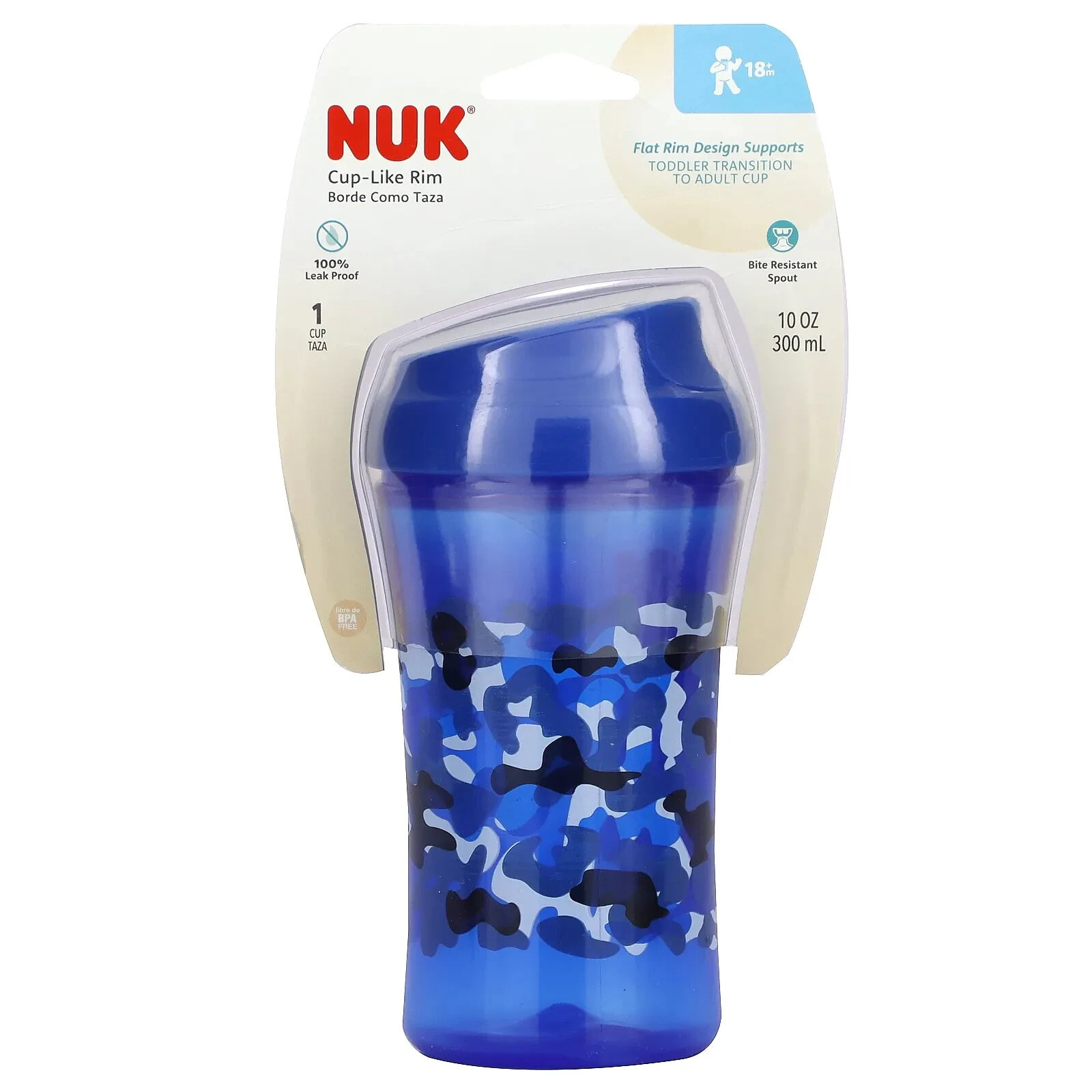 NUK, Чашеобразный ободок, от 18 месяцев, синий, 300 мл (10 унций)