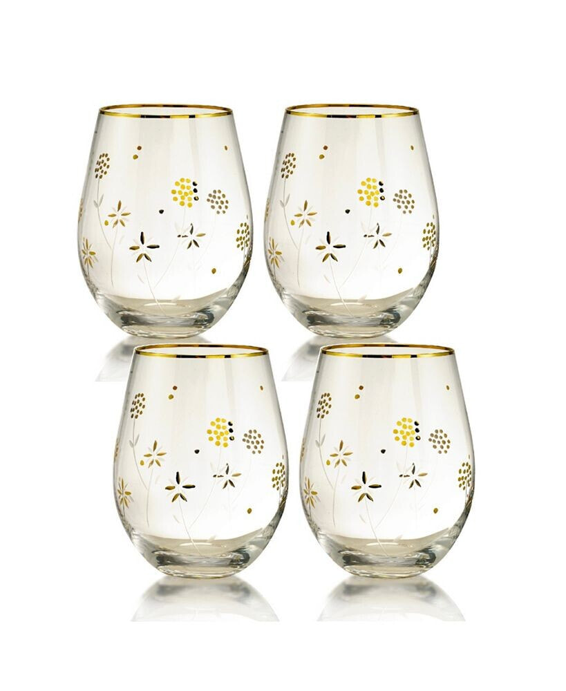 Qualia Glass plum Blossom Stemless 19 oz Wine Glasses, Set of 4