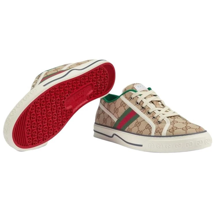GUCCI Tennis 1977 Low-Top Canvas Shoes Men's Beige