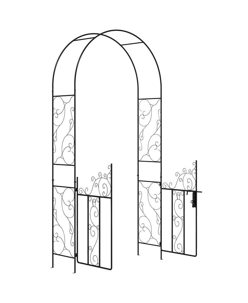 Outsunny 7.5 Metal Garden Arch w/ Double Gate, Garden Arbor Trellis, Black