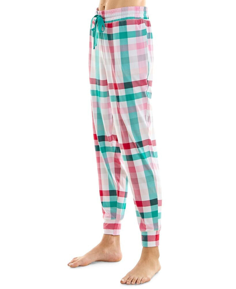 Roudelain Women's Printed Drawstring Jogger Pajama Pants In Colorful Check