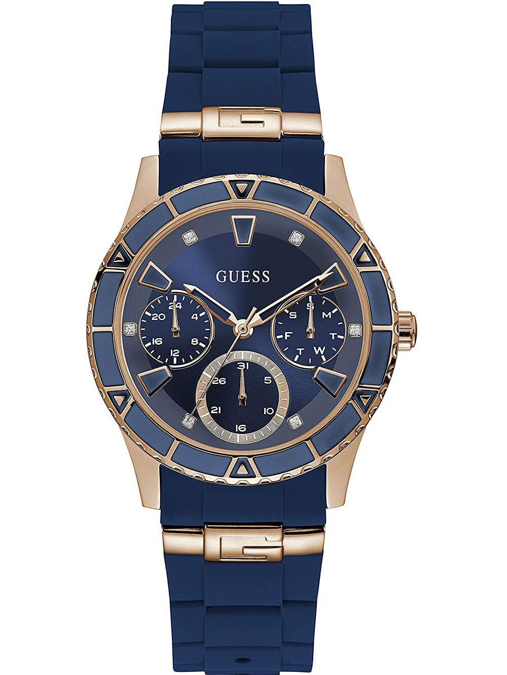 Женские наручные часы с синим силиконовым ремешком Guess W1157L3 Valencia Damen 38mm 3ATM