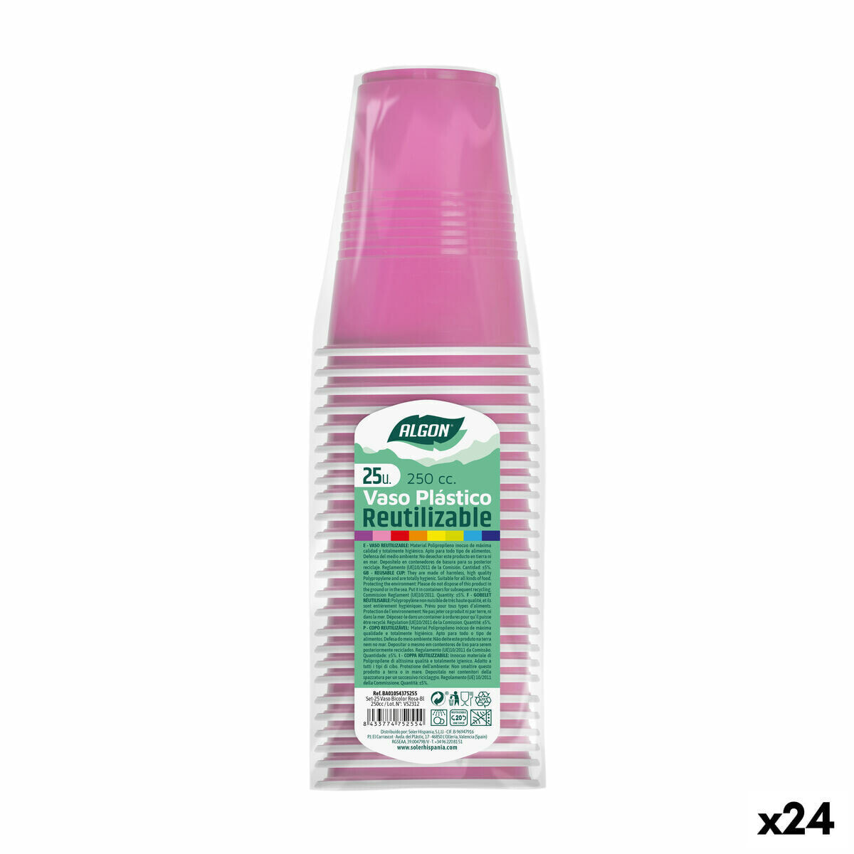 Набор многоразовых чашек Algon Розовый 24 штук 250 ml (25 Предметы)