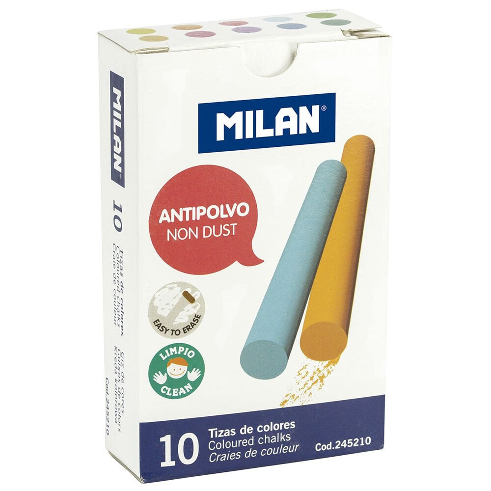 MILAN Box 10 Coloured Non Dust Calcium Carbonate Chalks