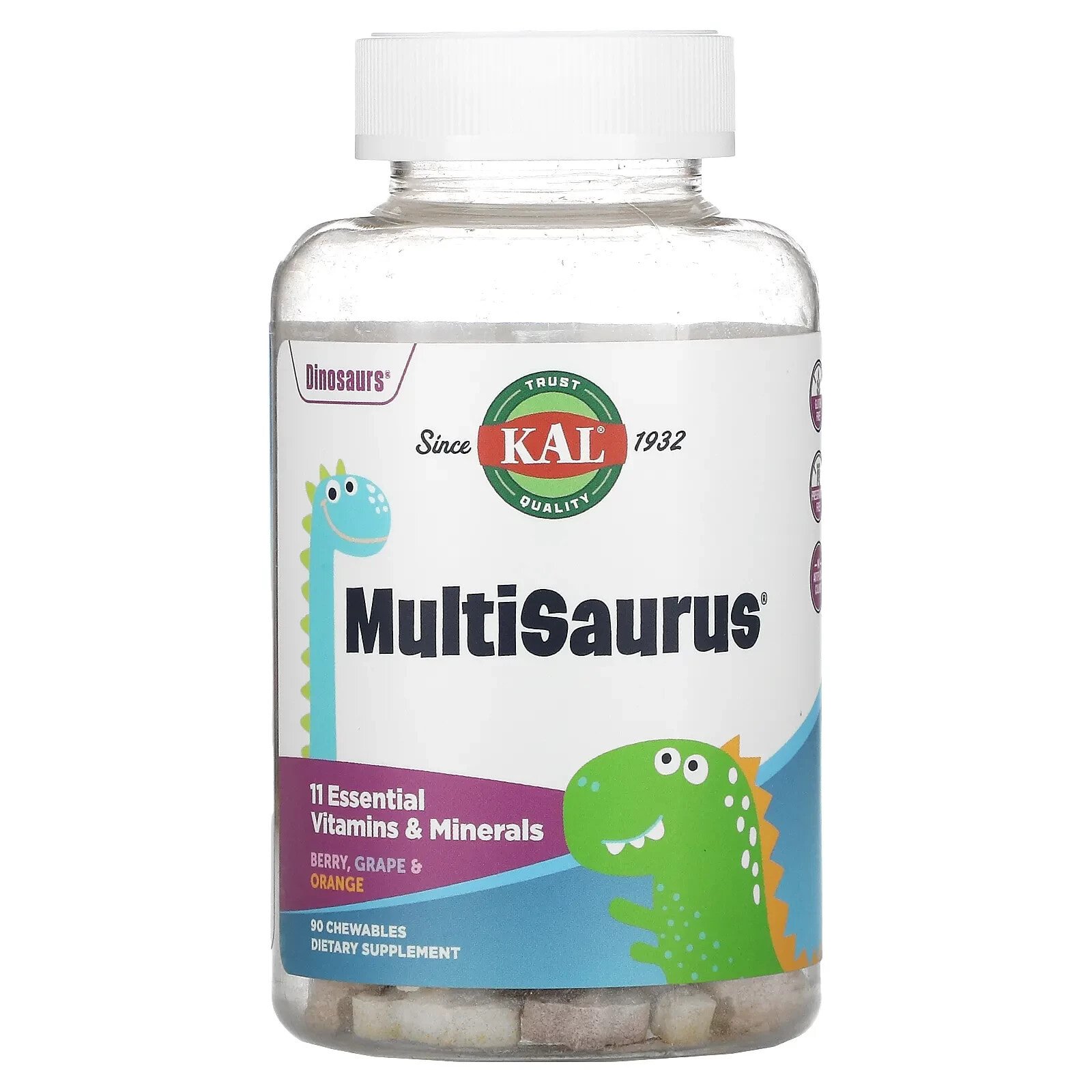 KAL Dinosaurs MultiSaurus Витаминно-минеральный комплекс для детей, со вкусом ягодного ассорти 90 жевательных таблеток