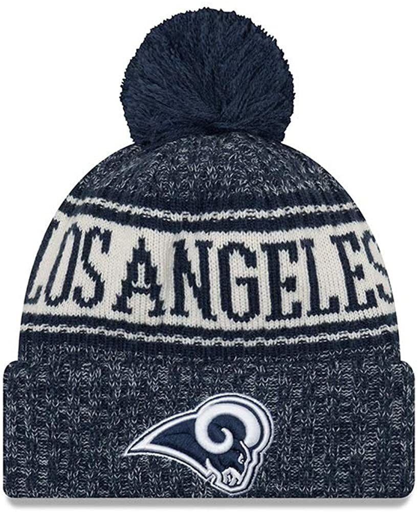 Мужская шапка синяя трикотажная New Era Los Angeles Rams Beanie On Field 2018 Sport OTC Knit