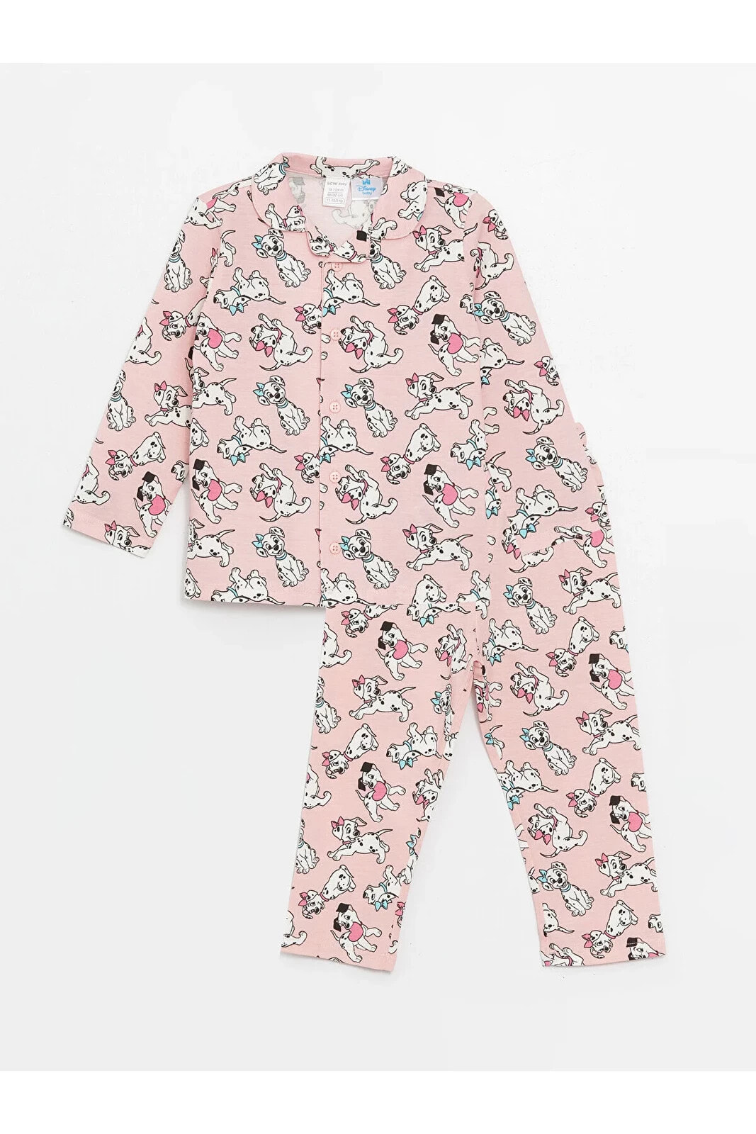 Polo Yaka Uzun Kollu 101 Dalmaçyalı Baskılı Kız Bebek Pijama Takım