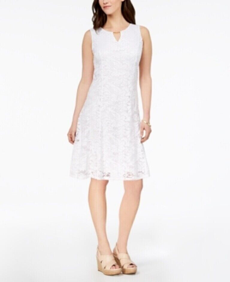 JM Collection Women's Petite Sleeveless Lace A Line Dress Bright White PP