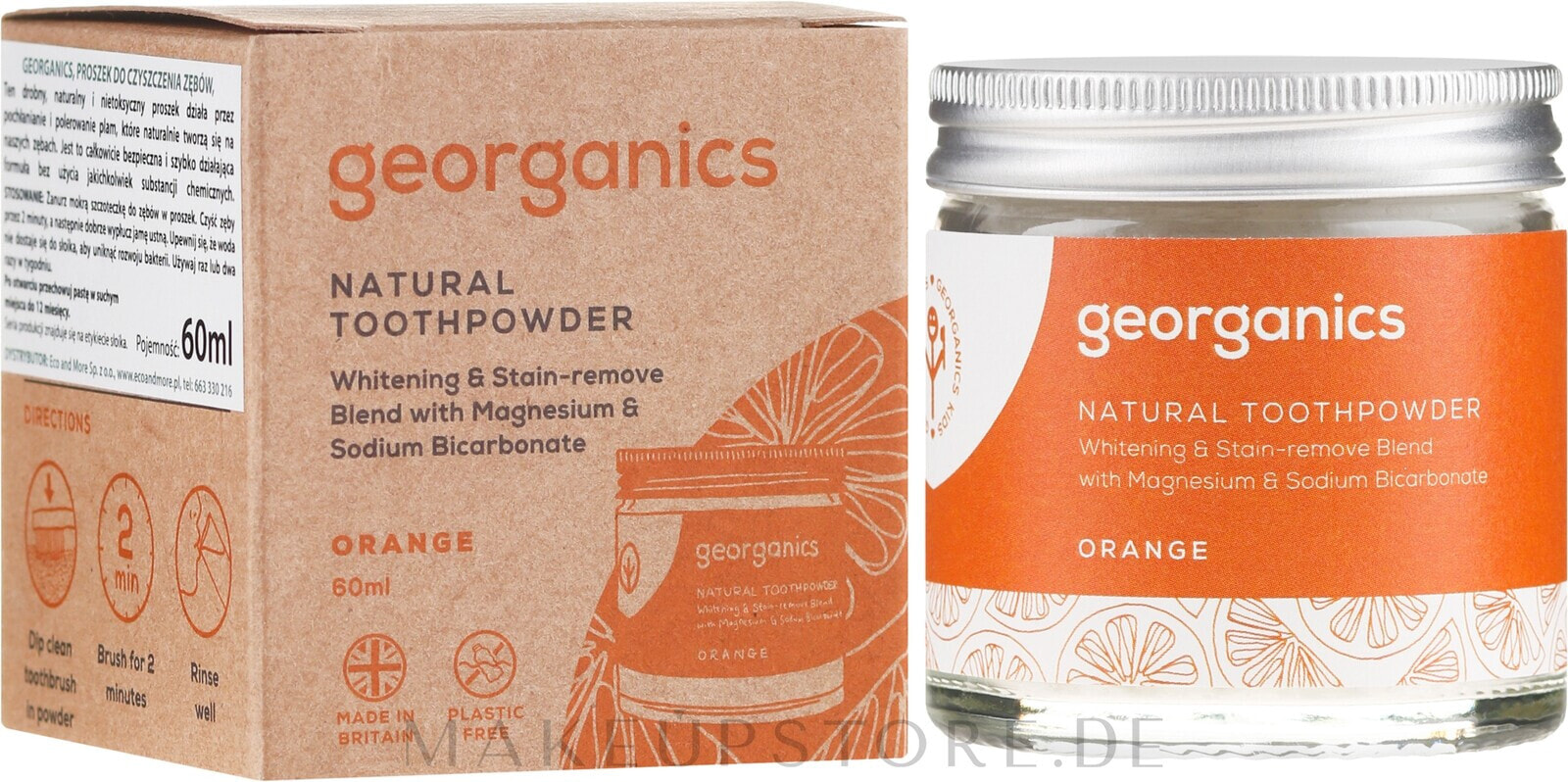 Aufhellendes natürliches Zahnpulver mit Orangengeschmack - Georganics Red Mandarin Natural Toothpowder