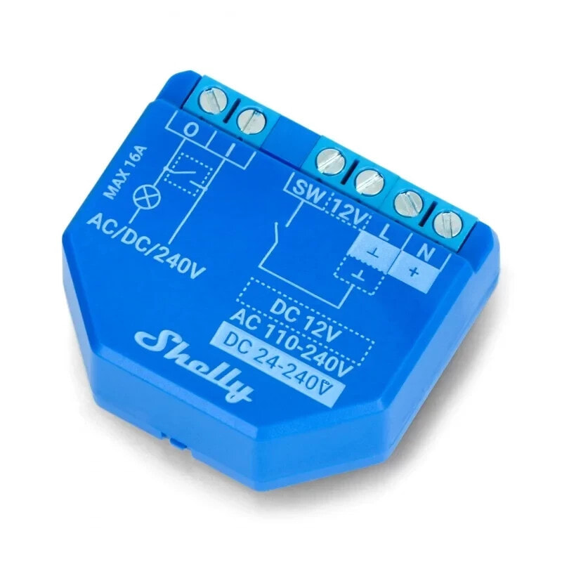 Shelly Plus 1 - Relay Switch 12V/24V-48V DC / 240VAC WiFi 16A - Android / iOS