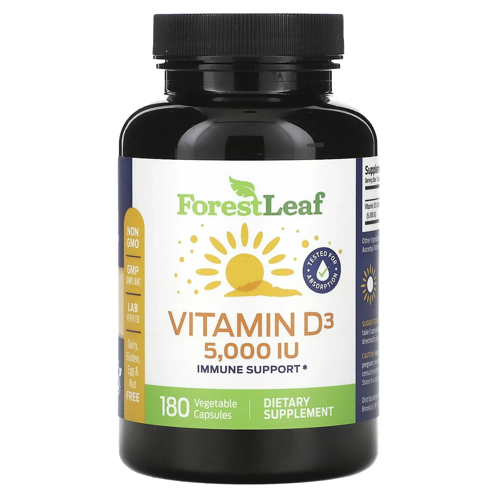 Forest Leaf, Vitamin D3, 1,250 mcg (50,000 IU), 120 Vegetable Capsules