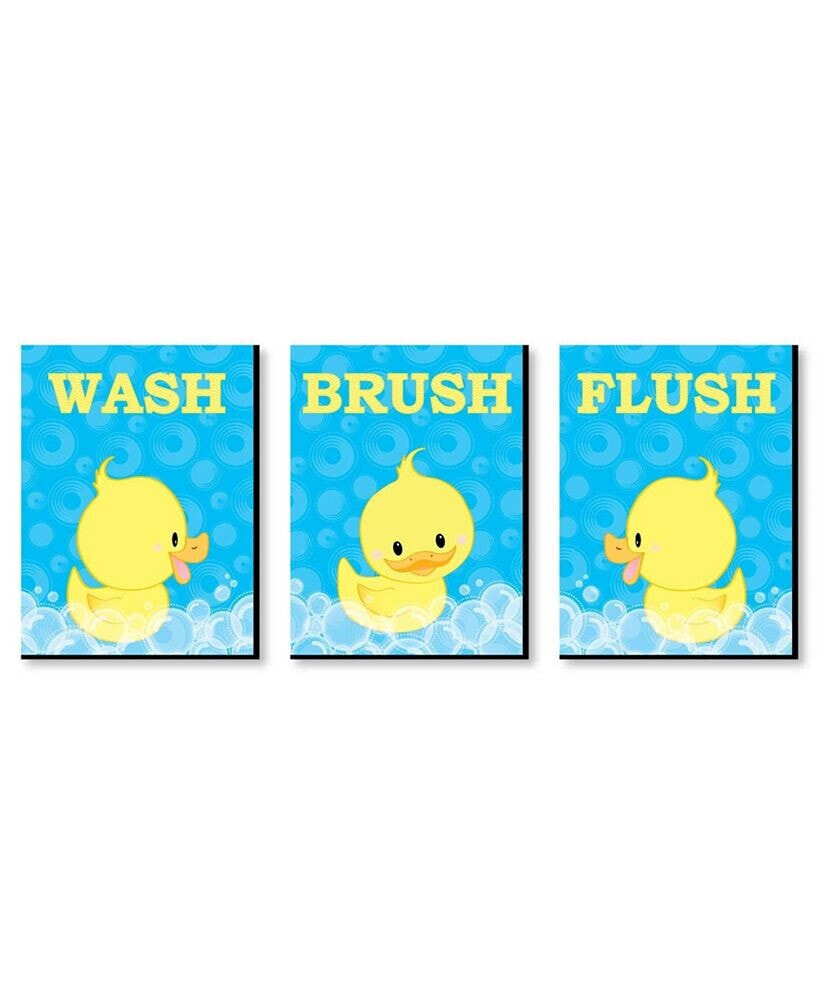 Big Dot of Happiness ducky Duck - Wall Art - 7.5 x 10 inches - Set of 3 Signs - Wash, Brush, Flush