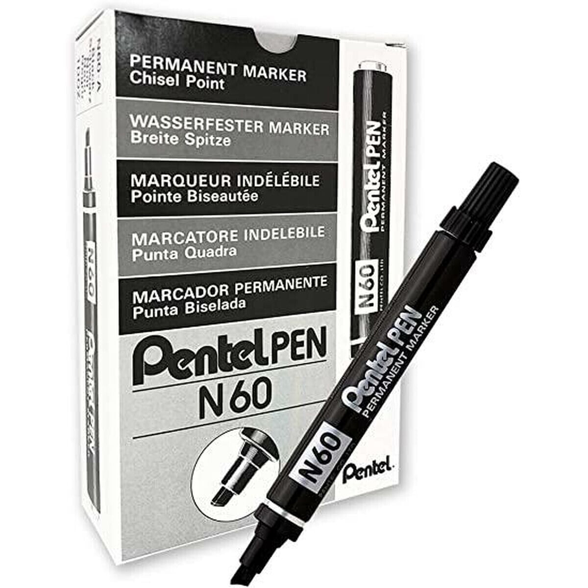 Постоянный маркер Pentel N60 Чёрный 12 Предметы