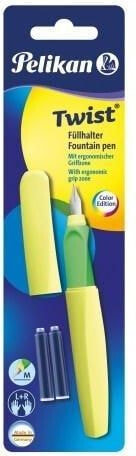Pelikan Twist P457 M Neon yellow fountain pen + 2 cartridges