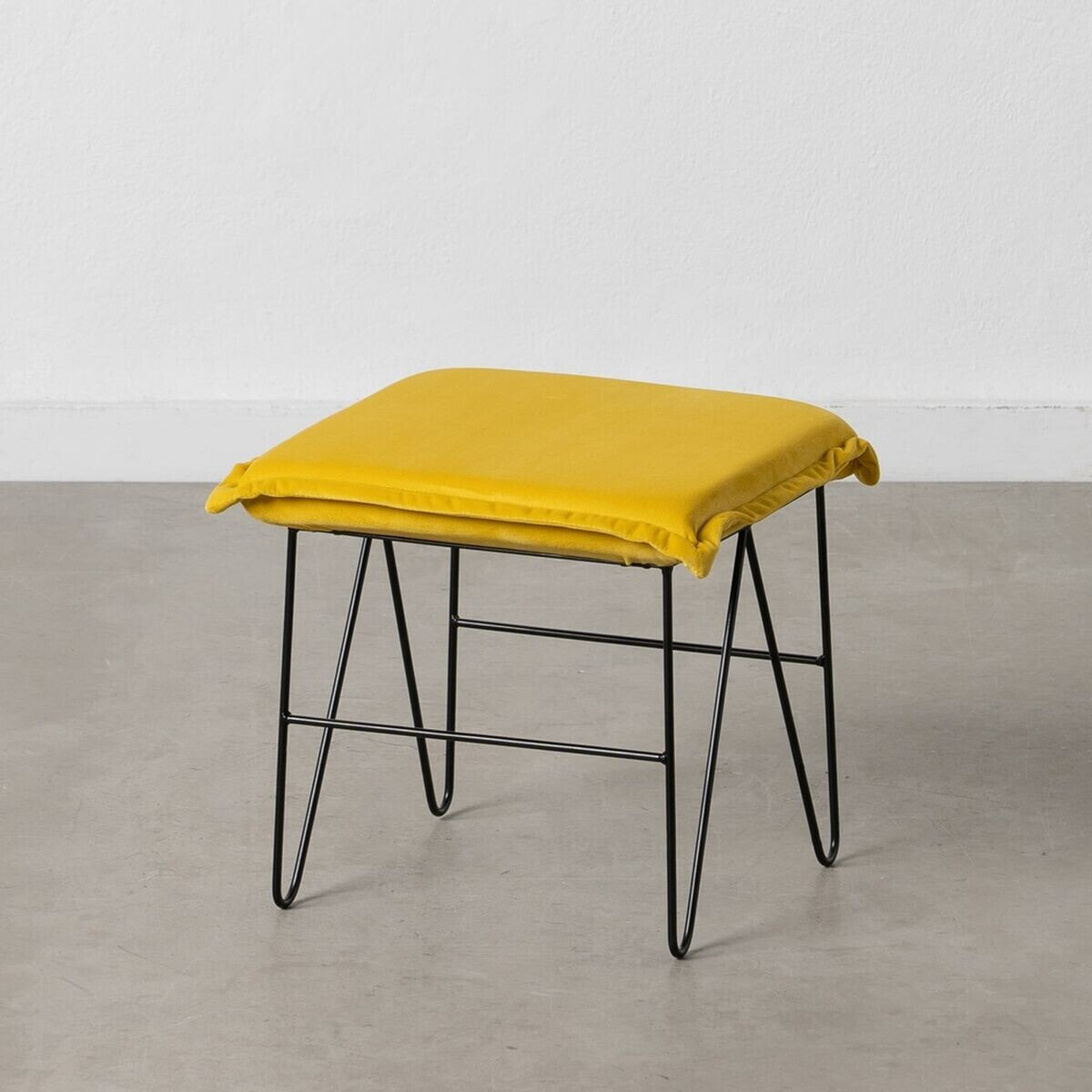 Pouffe Synthetic Fabric Metal Yellow 40 x 40 x 35 cm