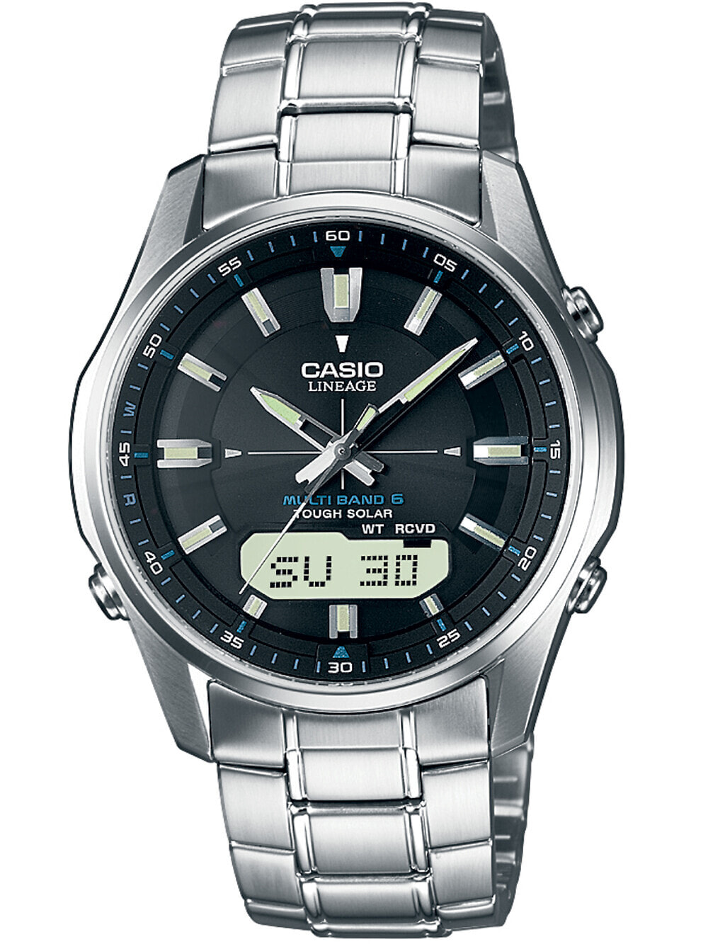 Мужские наручные часы с серебряным браслетом CASIO LCW-M100DSE-1AER Radio Controlled Solar 40mm 5 ATM