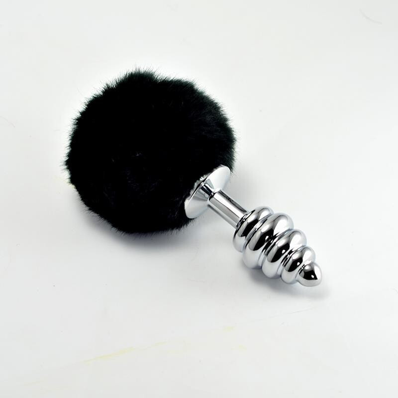 Плаг или анальная пробка LOVETOY Metal Spiral Butt Plug with Black Pompon