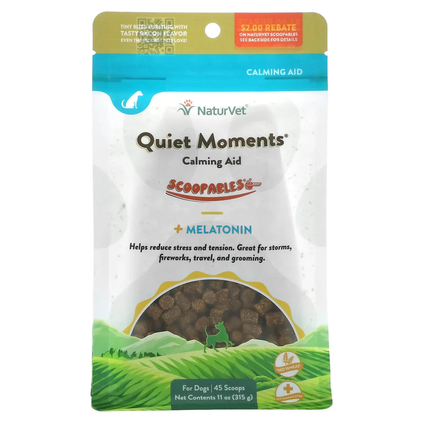 Scoopables, Quiet Moments Calming Aid + Melatonin, For Dogs, Bacon, 11 oz (315 g)