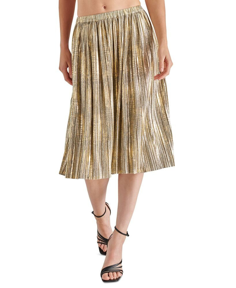 Steve Madden women's Darcy Metallic-Foil-Knit Midi Skirt Color