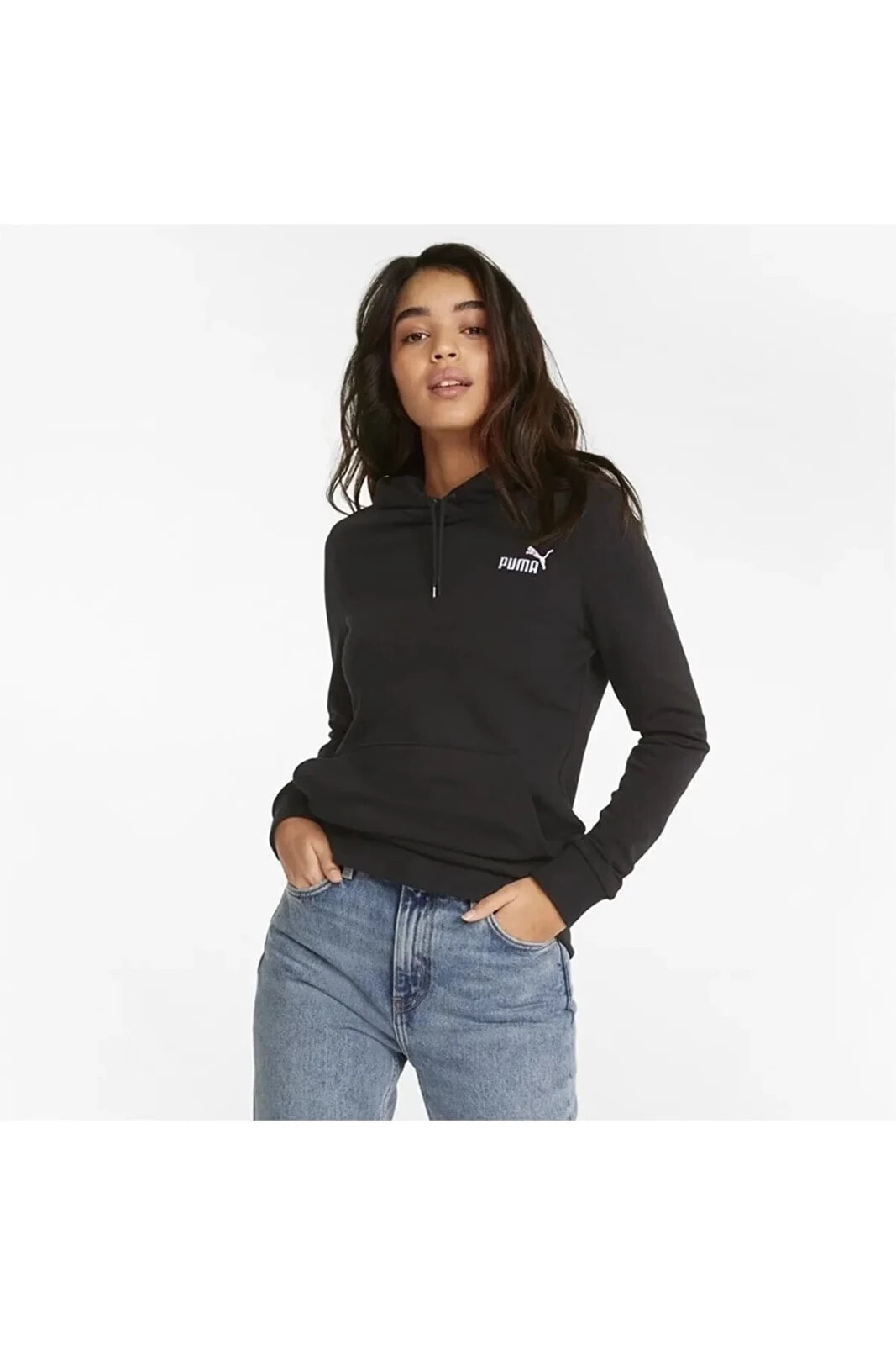 Ess+ Embroidery - Kadın Siyah Kapüşonlu Spor Sweatshirt - 848332 01