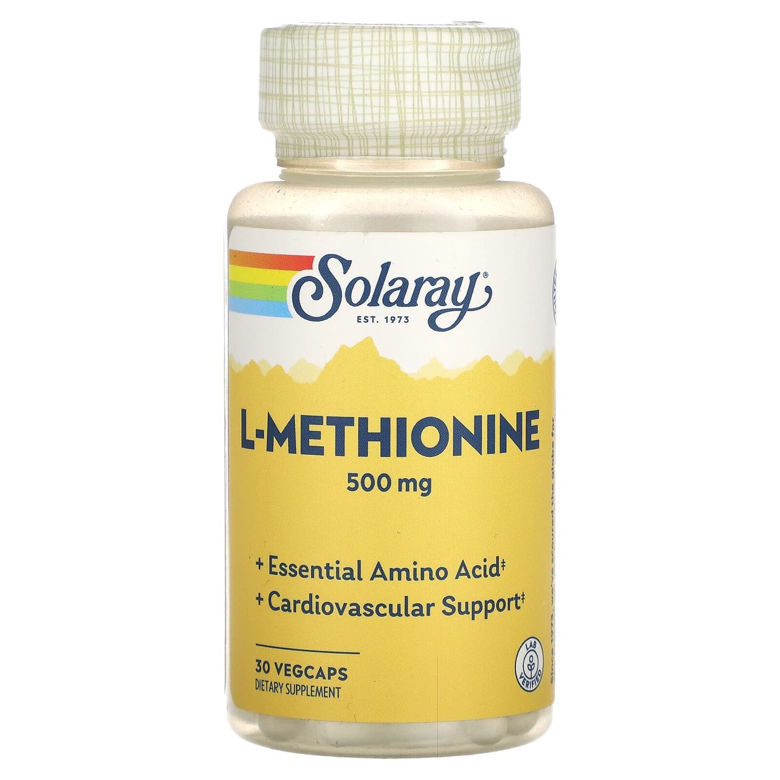 Solaray, L-метионин, 500 мг, 30 растительных капсул