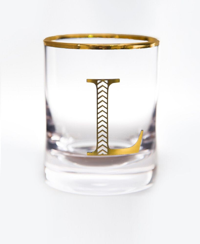 Qualia Glass monogram Rim and Letter L Double Old Fashioned Glasses, Set Of 4
