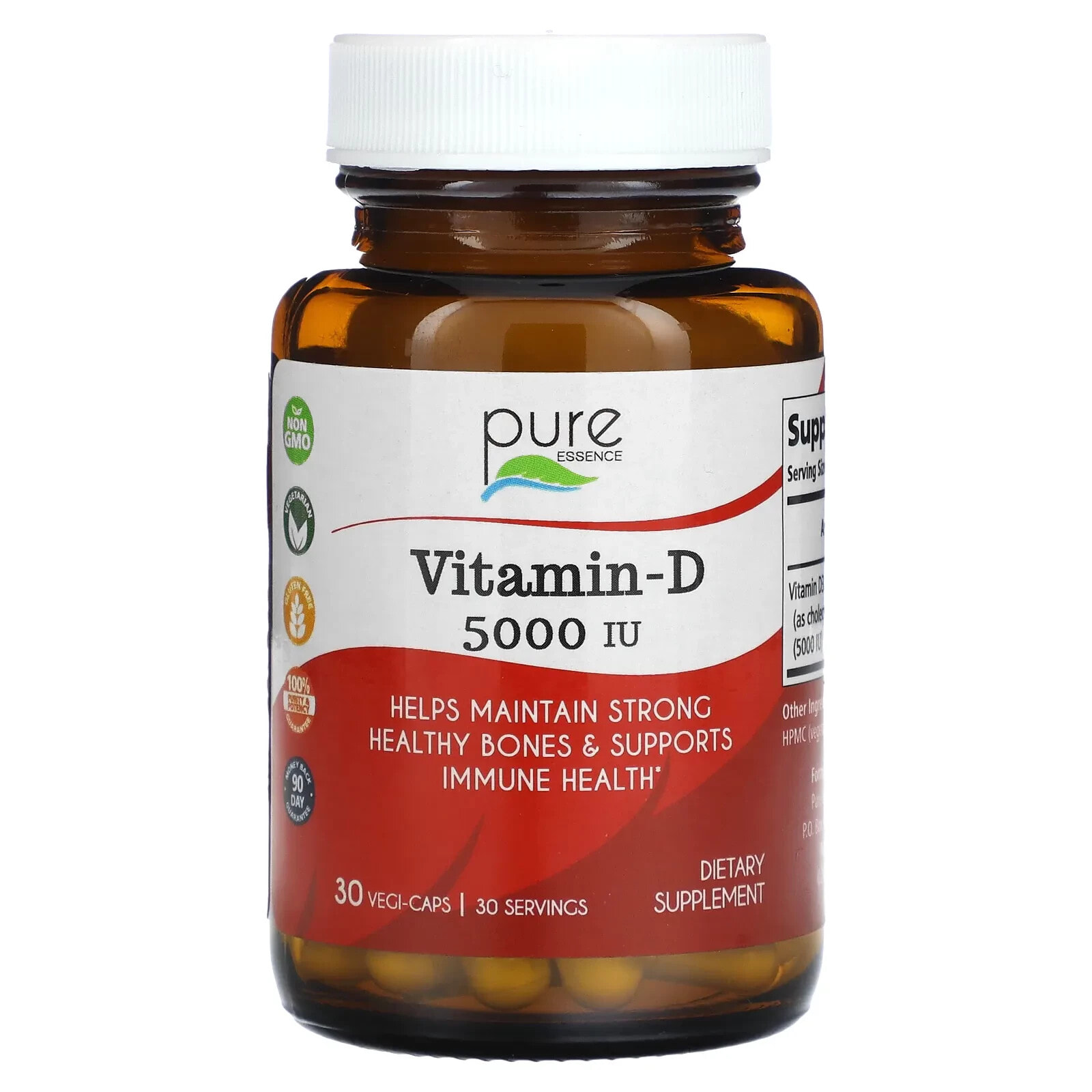 Pure Essence, витамин D, 2000 МЕ, 30 вегитарианских капсул