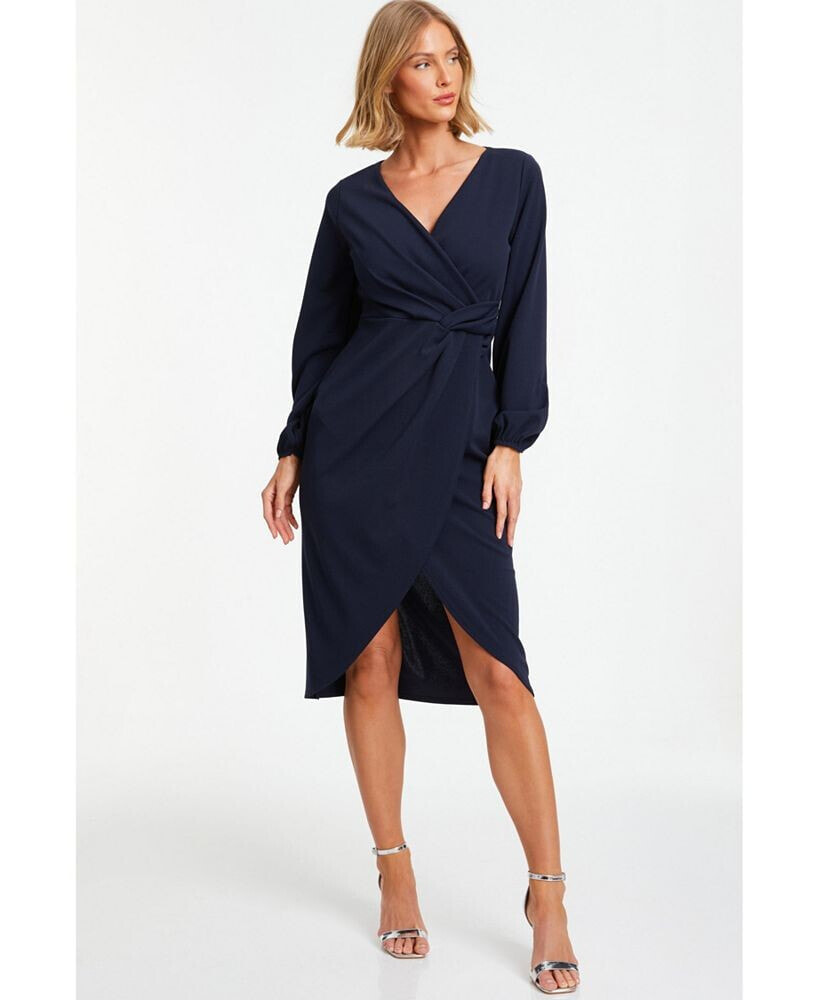 QUIZ women's Front Knot Wrap Detail Midi Dress