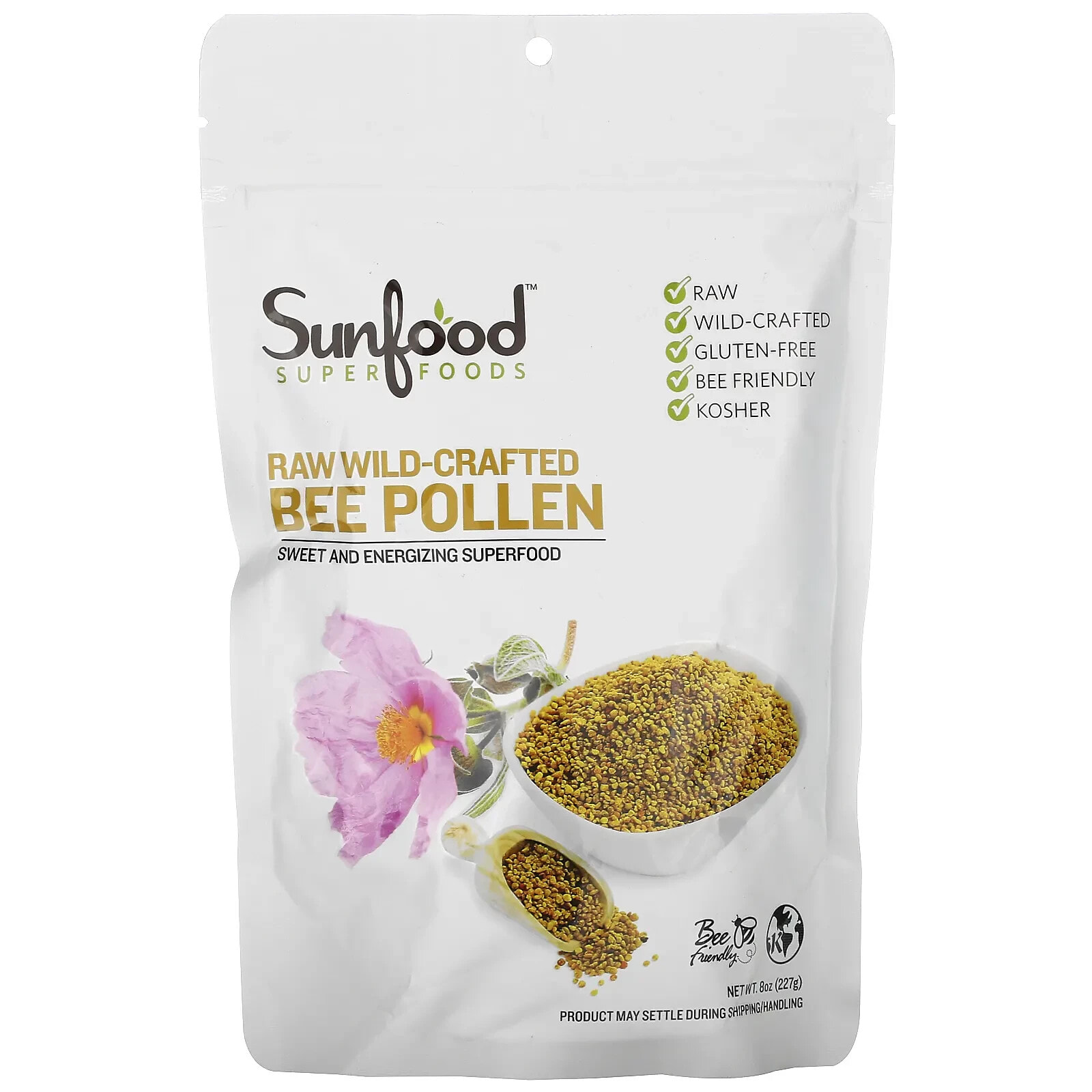 Санфуд, сырая пчелиная пыльца, собранная с дикорастущих растений, 227 г (8 унций)