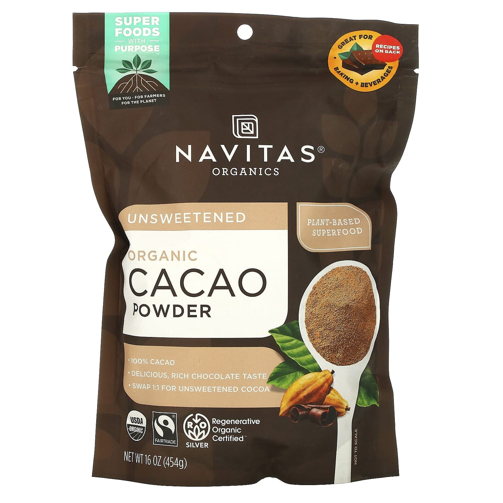 Organic Cacao Powder, Unsweetened, 8 oz (227 g)