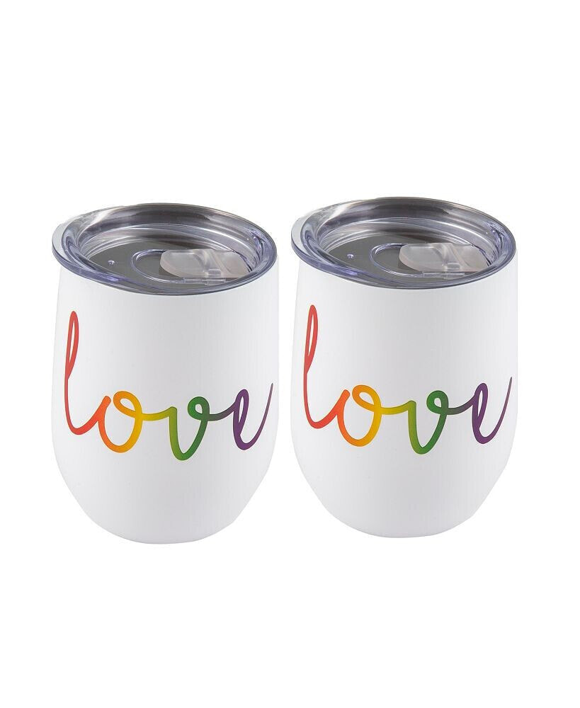 Double Wall 2 Pack of 12 oz White Wine Tumblers with Metallic 