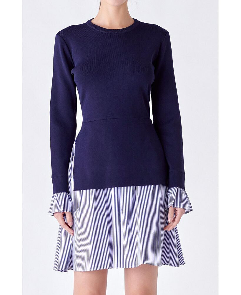 English Factory women's Poplin Combo Knit Dress