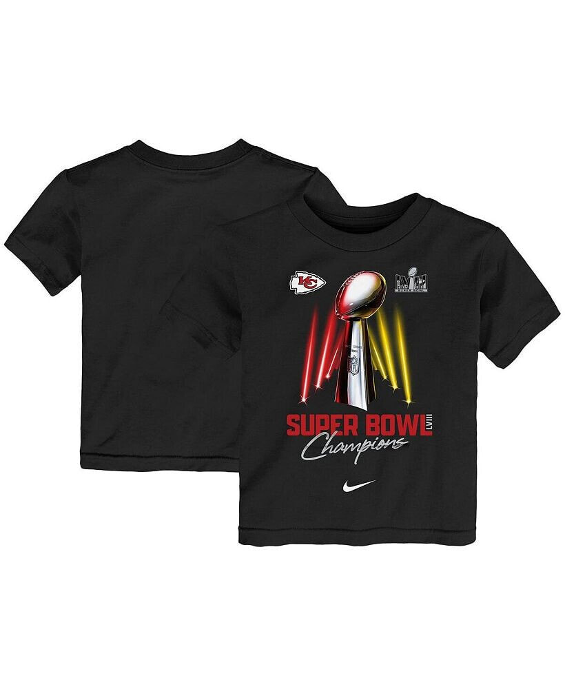 Nike toddler Boys and Girls Black Kansas City Chiefs Super Bowl LVIII Champions Lombardi Trophy T-shirt