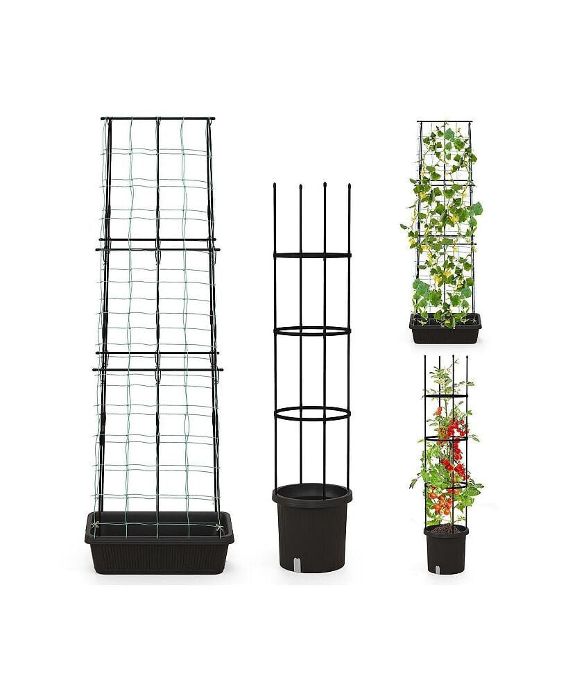 Slickblue 2 Pack Garden Planters with Trellis Cucumber Trellis Tomato Cage-Black
