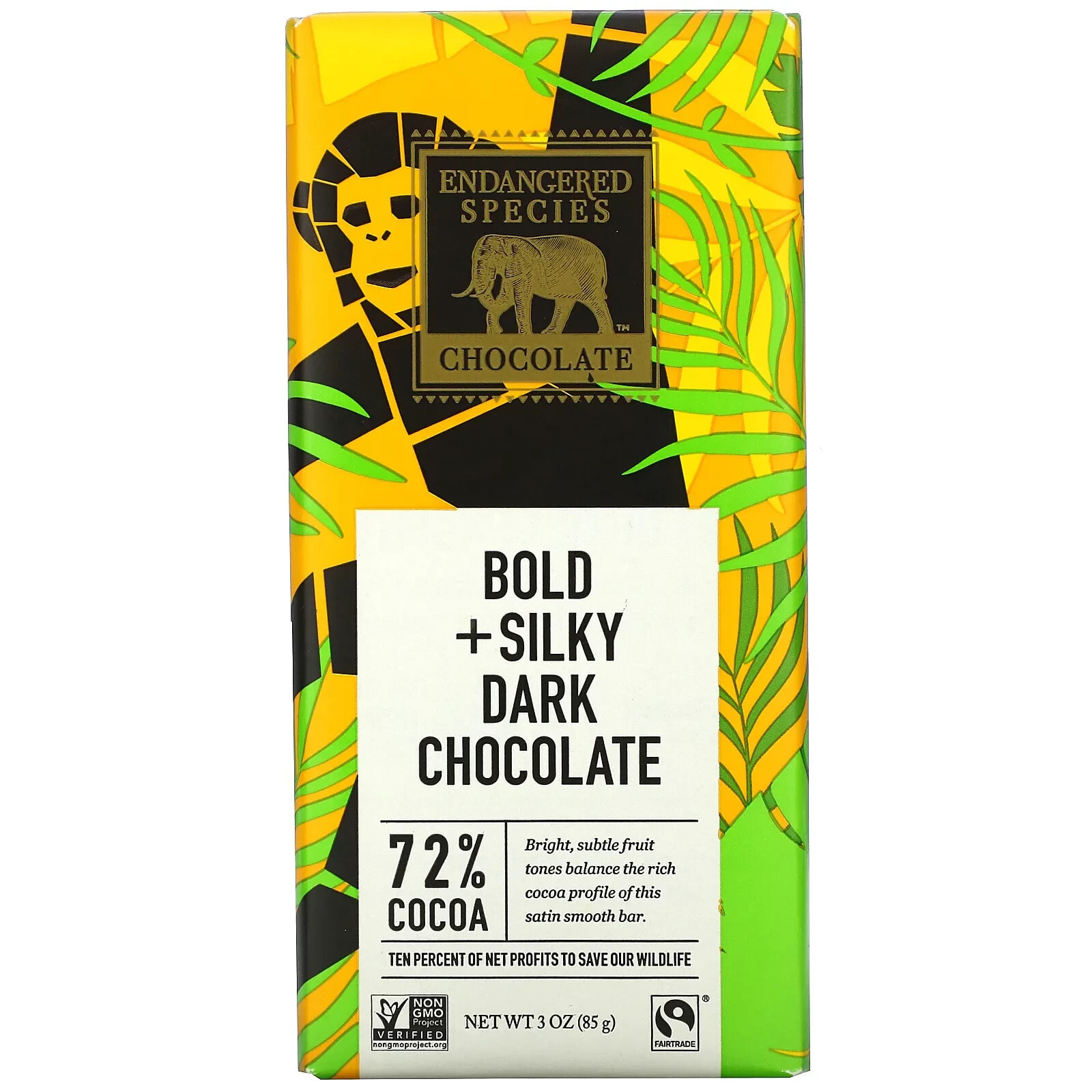 Endangered Species Chocolate, Яркая вишня + темный шоколад, 72% какао, 3 унции (85 г)
